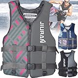 FXKJ Schwimmweste für Erwachsene und Kinder, Atmungsaktiv Neopren Schwimmwesten Auftriebsweste 40-110kg Rettungsweste Schwimmhilfe für Jetski, Wassersport, L 60-75kg,Grey