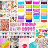 Purpledi DIY Slime Kit Schleim Set, Schleim Selber Machen mit 24 Farben Crystal, Glitzerschleim, Slime Charms Glitterpulver und Mehr für Kunsthandwerk Geschenk für Kinder (B), (p-shuijinni890)