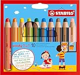 STABILO - Buntstift, Wasserfarbe & Wachsmalkreide - woody 3 in 1-10er Pack - mit 10 verschiedenen Farben
