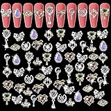 60 Stück Nail Charms Set, 3D Metall Luxus Strasssteine Nägel Nail Art Charms, Nailart Nagelschmuck Krone, Schmetterling, Herz, für DIY Nägel, 11 Stile