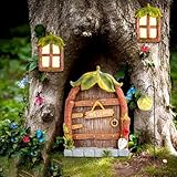 Feenhaus Gartendeko, Feentür und Baumtür für Gärten, 4 Stück Feentür Harzmaterial Wichteltür Outdoor Im Dunkeln, Harz Miniatur Feengarten Elfen Tür Skulptur Statuen Glühen im Dunkeln