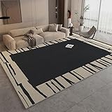 Teppich Wohnzimmer 150X200 Schwarz Beige Teppich Schlafzimmer,Wohnzimmerteppich Super Soft,Waschbarer,Anti-Rutsch Unterseite, Kurzflor Strapazierfähig,Modern Rug Pflegeleicht