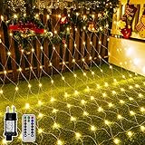 Ollny Lichternetz Außen 3x2m, 200 LED Lichterkette außen Netz warmweiß mit Fernbedienung Timer, IP67 wasserdicht Lichternetz Innen 8 Modi für Büsche Garten Zimmer Balkon