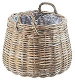 Kobolo Pflanzkorb Pflanzkübel rund XXL aus Rattan mit Folie ausgeschlagen - Grau - für Innen- und Außenbereich geeignet