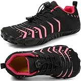 Barfußschuhe Damen Breite Barfussschuhe Traillaufschuhe Weit Five Finger Zehenschuhe Minimalistische Zero-Drop Sohlen Wanderschuhe Fitnessschuhe Komfort Leicht Laufschuhe Unisex(Schwarz Rosa 38EU)