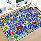 Capslpad Kinder Teppich Spielteppich für Kinder Stadt 100x160cm rutschfest Kinderteppich Spielmatte Maschinenwaschbar Kurzflor Pädagogischer Spielteppich für Kinderzimmer Spielzimmer Dekor, Blau