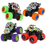 Tagaremuser 4 Stück Monster Truck, Monstertruck Kinder, Monster Truck Spielzeug Reibungsbetriebene LKW Zurückziehen,360° Rotation Inertia Vehicle,Geschenk für Kinder Jungen ab 3 Jahren(Stil 1)