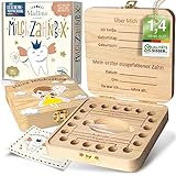 Madlino® Zahndose Milchzähne Mädchen & Jungen inkl. Zahnfeebrief & Lupe - Milchzahndose personalisiert aus Holz - Zahnfee Geschenke - Zahnbox Milchzähne - Die Zahnrettungsbox für den Wackelzahn