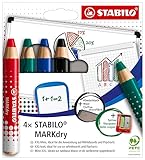 Whiteboard- und Flipchartmarker - STABILO MARKdry - 4er Pack mit Spitzer und Abwischtuch - mit vier verschiedenen Farben