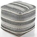 Kobolo Sitzhocker Yin Pouf, eckiger Baumwolle-Hocker, ideal zum Sitzen & Dekorieren, modernes Boho-Design, multifunktional, beige, 42 x 42 x 42 cm - perfekt für Wohnzimmer & Schlafzimmer, vegan