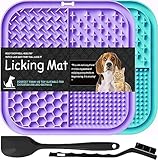 Lesipee Leckmatte für Hunde/Katzen, Langsamfütterer, Angstlöser, Hundespielzeug-Futtermatte, für Butter, Joghurt, Erdnussbutter, Baden, Fellpflege, Training, Beruhigungsmatte, 2er-Pack (Cyan & Lila)