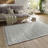 Taracarpet Handwebteppich Läufer Fleckerl Teppich Uni waschbar aus Baumwolle für Wohnzimmer und Küchenteppich 060x120 cm grau