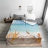 Carbono Kuscheldecke Strandsterne Extra Weiche Baumwolldecke,Flanell Fleecedecke,Antistatisch,Falten Beständig, Anti-Verfärben,Für Reisen Und Outdoor-Camping,150X200Cm