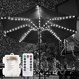 EONANT Sonnenschirm Lichterkette - 104 LED Lichter Mit Fernbedienung, 8 Modi, Batteriebetrieben, Baldachin Dekorative Strip Lichter für Camping-Zelt (Weiß)