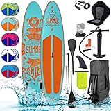 BRAST SUP Board Summer | Aufblasbares Stand up Paddle Set | 320x81x15cm viele Modelle | inkl. Zubehör Fußschlaufe Paddel Pumpe Rucksack | Blau Rot Grün Orange Türkis Pink Weiß | 320 türkis