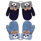 Firtink 2 Paar Baby Winter Handschuhe Fäustlinge für Kinder Cartoon Fausthandschuhe Kleinkind Halshandschuhe Warme Strickhandschuhe für Mädchen Jungen 1-3 Jahre