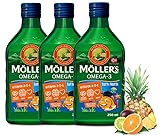 Möller's Omega 3 Lebertran | Nordic omega 3 kinder Nahrungsergänzung mit EPA, DHA, Vitamin A, D und E | Hochreiner natürlicher Lebertran | 165 Jahre alte Marke | Tutti Frutti | 250 ml x 3