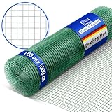 casa pura Volierendraht Drahtgitter feinmaschig 100cm hoch x 10m lang für Hochbeet 4-Eck Drahtgeflecht, Nagergitter, Vogeldraht, Volierengitter, Gitterdraht, Drahtzaun grüne PVC Maschen-Weite 13x13mm