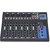 Bluetooth Audio Mixer 7 Kanal DJ Mischpult Live Studio USB DJ Sound Console Amplifier Mischkonsole 6 Musikmodi Natürlich/Pop/Rock/Jazz/Klassik/Land für Aufnahmestudio DJ Mixer Konsole