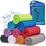 Fit-Flip Kühltuch - Airflip Towel - das kühlende Sporthandtuch - als Cooling Towel und mikrofaser Kühltuch - Ice Towel Kühlhandtuch für Fitness und Sport (blau-roter Rand, 100x30cm)