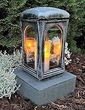 Grablampe mit Sockel Classico Premium Massiv Silber Rustikal Grabschmuck Grablaterne Grabkerze Grablicht Grableuchte Lampe Laterne Licht Kerze Trauer Friedhof Garten