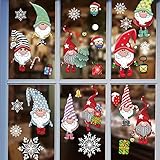 SALUOKE Fensterbilder Weihnachten Selbstklebend, Gnome Weihnachtsmann Schneeflocke Fensteraufkleber, Weihnachtsdeko Winter Fensterdeko Entfernbarer Elektrostatischer Aufkleber Sticker Türaufkleber