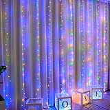 FIYSON LED Lichtervorhang, 200 LEDs, USB Vorhang Lichterkette mit 10 Haken, 10 Helligkeit, 8 Modi Fernbedienung, IP65 Wasserfest, für Weihnachten Hochzeit Party Fenster Wand Balkon Deko (Farbig, 3x2m)