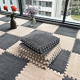 10 Stück Spielmatten aus Plüschschaum, quadratisch, langflorig, Puzzlematte für Spielzimmer, 30 x 30 x 1 cm, Grau Beige