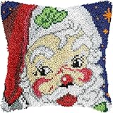 WallustrioaW Weihnachten Knüpfen Kissen Set,Weihnachtsmann,Latch Hook Kissen Kit Knüpfteppich Knüpfpackung Set,Sofakissenbezug Handgemachte Geschenke,43x43cm