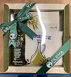 FILEMA Geschenkset mit Griechischem Olivenöl (100 ml), Olivenölseife & Handtuch – Premium-Set aus Kreta – Natürlich, pflegend & dekorativ