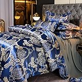 Tospass Bettwäsche 135x200 Satin Microfaser 2Teilig Dunkelblau Jacquard Stickerei Prozess Blumen Bettwäsche-Sets - 1 Bettbezüge 135x200 und 1 Kissenbezüge 80x80 mit Reißverschluss