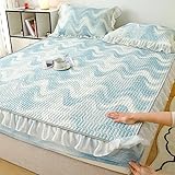 Wasserbett Boxspringbett Spannbettlaken 35 * 79inch 2 Stück, Eisseide-Latex-Matratzenauflage, Bettwäsche, waschbare Spitzen-Tagesdecke für Schlafsaal, Mädchen, Sommerschlafzimmer, Welle