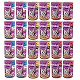 Whiskas Katzenfutter in Dose Aromen Mix in Sauce oder Gelee Thunfisch, Huhn, Rindfleisch 400g x 24