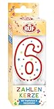 RUF Zahlenkerze Nummer 6, rote Geburtstags-Kerze mit bunten Sternchen, hochwertige Jubiläums-Kerze mit Tropfschutz, ideal als Kuchen Deko, 1 Stück