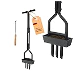 Dönges Rasenlüfter manuell - 3 Zinken aus Stahl + Kernsammelrahmen - Hand-Aerifizierer für Moosreduzierung & bessere Nährstoffaufnahme - 99cm