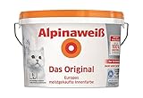Alpinaweiß Das Original – optimal deckende und ergiebige weiße Wandfarbe – mit Spritz-Schutz-Formel – 1 Liter