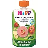 HiPP Bio Quetschie Hafer Smoothie Apfel Banane Erdbeere mit Haferdrink (6 x 120ml), ab 1 Jahr, 100% pflanzlich, ohne Zuckerzusatz, vegan, in bester Bio-Qualität