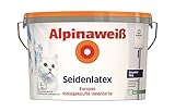 Alpinaweiß Seidenlatex in weißer Seidenglanz-Optik – strapazierfähige und atmungsaktive Wandfarbe – ergiebig, gut deckend & reinigungsfähig – 5 Liter